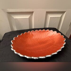 Scalloped Edge Pumpkin and Silver Decorative Plate